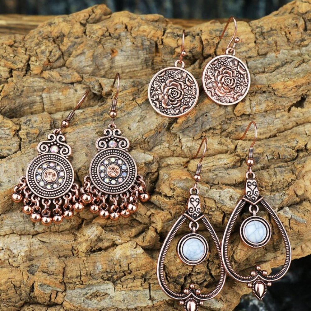 Flower Engraved Drop Earrings (3) - Picture 3 of 3